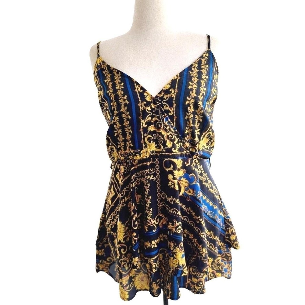 Toxik3 Romper Size XL Black Blue Gold Baroque Print - Nightlife